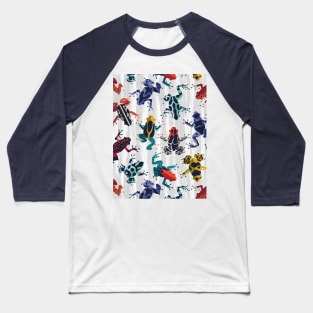 Quirky dart frogs dance // pattern // grey textured background brightly multicoloured poison amphibians Baseball T-Shirt